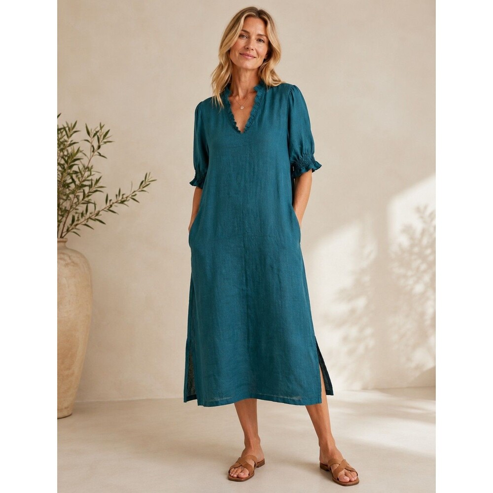 Coastal Minimalist Scandinavian Linen Shift Dress NWT Masai Copenhagen Nydela